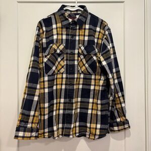 FiveBrother Plaid Flannel Shirt Navy Yellow White Button Down Long Sleeve M-R